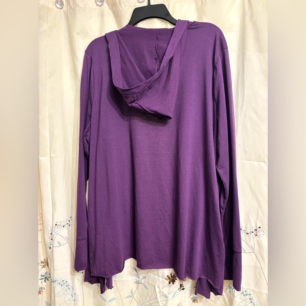 One Step Up Hoodie Cardigan Open-Front Layered Ruffle Waterfall Design Purple 3X - Picture 3 of 6